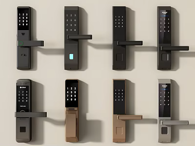 Smart Home Door Handles With Digital Keypad Various Designs And Different Colors 3d model