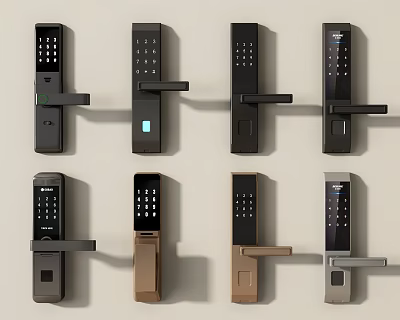 Smart Home Door Handles With Digital Keypad Various Designs And Different Colors 3d model