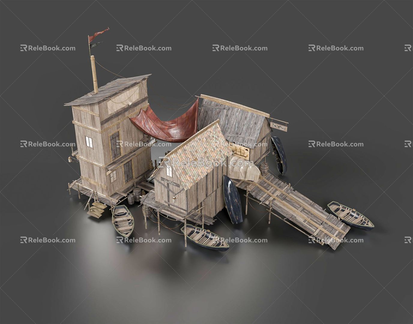 Vintage Wooden House Fishing Village Fisherman Seascape Wooden House Fishing Village Homestay Wooden House Wooden Bridge Island House 3d model