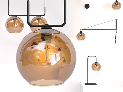 Modern Lighting Combinations Featuring Glass Globe Pendant Floor Wall Lamps With Metal Frames 3d model