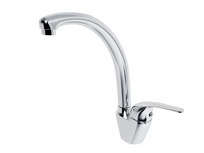 Modern Chrome Kitchen Faucet With Curved Spout And Single Handle 3d model