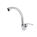 Modern Chrome Kitchen Faucet With Curved Spout And Single Handle