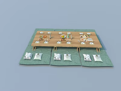 Modern Wooden Swing Door For Outdoor Dining Area With Table And Cushions 3d model