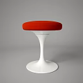 Modern White Chair and Table Set with Red Cushions and Pedestal Base