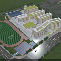 Modern Connected School Building With Football Field Running Track And Basketball Courts