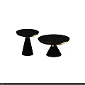 Two Modern Coffee Tables With Glass Bases And Golden Metal Tops Design