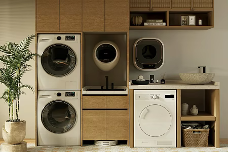 Log wind balcony washing machine cabinet wall-mounted washing machine washbasin dryer sweeping robot 3d model
