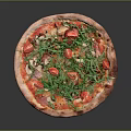 Chef And Fresh Vegetables Making Delicious Pizza Topped With Arugula And Tomatoes