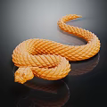 Orange Braided Texture Snake On Black Background With Shiny Reflection 3d model