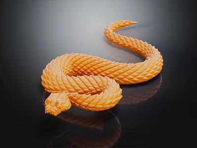 Orange Braided Texture Snake On Black Background With Shiny Reflection 3d model