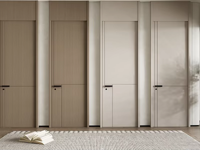 Multiple Elegant Modern Swing Doors With Light Wood Finish And Sleek Handles In Interior 3d model