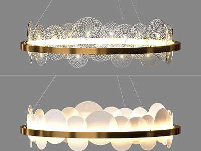 Modern Golden Circular Chandelier With Layered Cutout And White Disc Elements Illuminated Warm Light 3d model