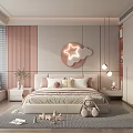 Kids Room Interior Design With Pink Wall Cloud Star Decor Pendant Lights And Stuffed Toys