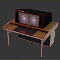 Vintage Computer Setup With Wooden Top Desk And Metal Frame Monitor Keyboard