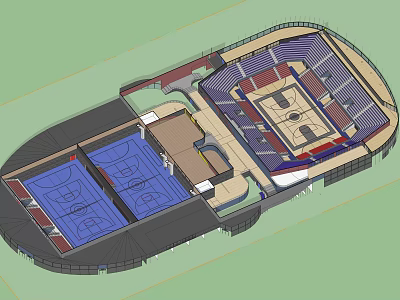 Basketball Arena Floor Plan Design With Multiple Courts And Spectator Seating 3d model