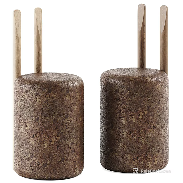 Modern Textured Stools With Natural Wooden Legs And Minimalist Design 3d model 