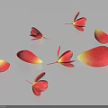 Red and yellow flower petals scattered on soft light blue background