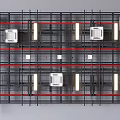 Suspended Ceiling Skeleton Structure With Metal Frames Integrated Lighting And Ventilation Grilles 3d model