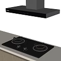 Modern Kitchen Appliances Featuring Black Gas Stove And Range Hood With Cabinets