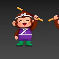 Cute Cartoon Monkey Game Movie Character with Golden Staff Purple Outfit Green Boots Smiling Face