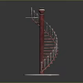 Red Metal Spiral Staircase Model With Circular Silver Base And Decorative Design