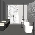 Modern Bathroom Interior With Marble Walls Large Mirrors Double Sinks And Freestanding Bathtub