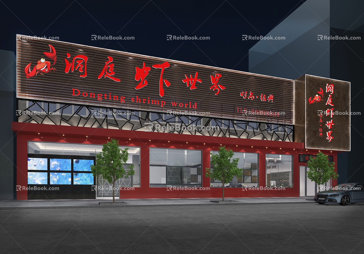 Industrial-style midnight snack barbecue lobster restaurant door 3d model