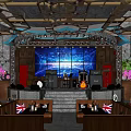 Modern Bar Interior with Stage Lighting Comfortable Seating and Stylish Decor Elements 3d model