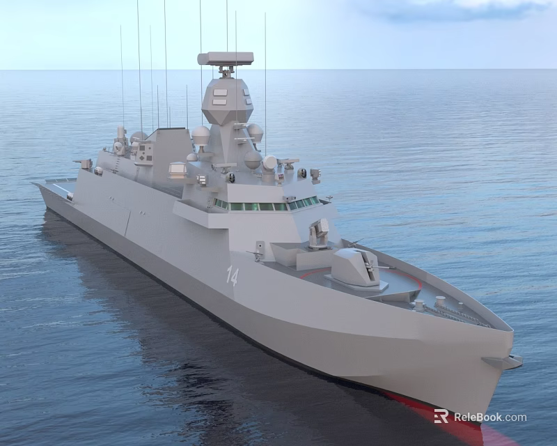 Modern Warship Navigating On Calm Ocean Surface 3d model 