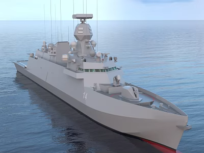 Modern Warship Navigating On Calm Ocean Surface 3d model