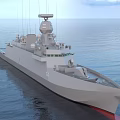 Modern Warship Navigating On Calm Ocean Surface