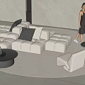 Cream Style Combination Sofa Fabric Multi-person Sofa Lazy Sofa Leisure Sofa Combination Sofa Chair Pillow Coffee Table 3d model