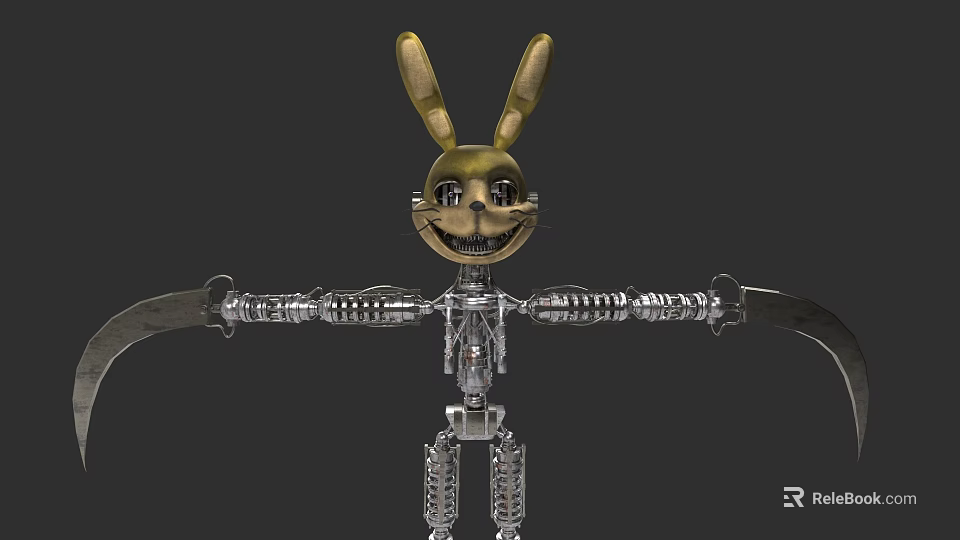 Game and Movie Character Mechanical Rabbit With Golden Ears Metallic Body And Knives On Arms 3d model 
