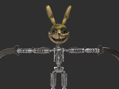 Game and Movie Character Mechanical Rabbit With Golden Ears Metallic Body And Knives On Arms 3d model