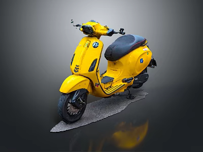 Yellow Classic Motorcycle Scooter Featuring Black Seat And Retro Styling 3d model