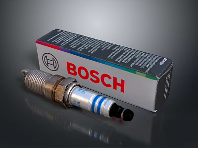 BOSCH High Performance Spark Plug With Original Packaging Box And Metal Construction 3d model