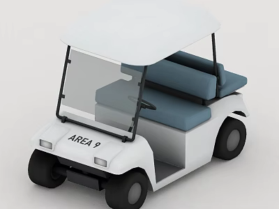 White Golf Cart With Area 8 Sign Blue Seats And Clear Windshield 3d model
