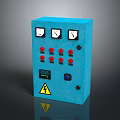 Blue Control Panel With Gauges Red Buttons Digital Display And Warning Sign 3d model