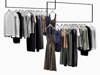 Clothes Hangers With Various Hanging Garments For Wardrobe Display And Organization 3d model