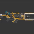 Futuristic 3D Weapon Model With Yellow White And Blue Accents Detailed Design