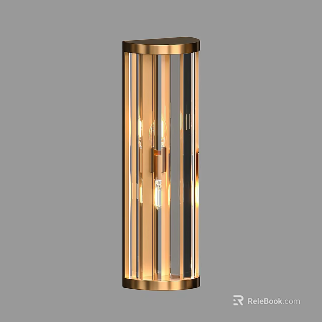 Modern Cylindrical Wall Lamp With Gold Frame And Clear Glass Strips 3d model 