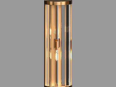 Modern Cylindrical Wall Lamp With Gold Frame And Clear Glass Strips 3d model