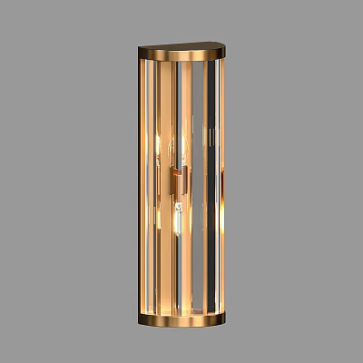Modern Cylindrical Wall Lamp With Gold Frame And Clear Glass Strips 3d model