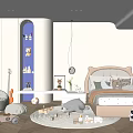 Kids Room Interior With Soft Bed Stuffed Toys Playful Rug Shelves And Bean Bag Chair