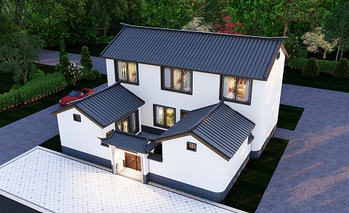 New Chinese Style Single-family Villa Courtyard Villa Architectural Appearance 3d model