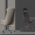 Designer Modern Leather Office Chair With High Back Beige Gray Swivel Casters