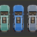 Three Different Colored Minivans With Sunroofs In Rear View On Dark Background