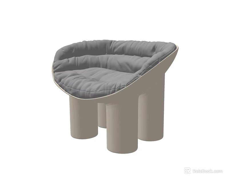 Gray Cushioned Leisure Chair With Cylindrical Legs And Modern Minimalist Design 3d model 