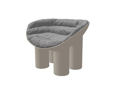 Gray Cushioned Leisure Chair With Cylindrical Legs And Modern Minimalist Design 3d model