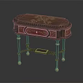 Classic Carved Wooden Table With Red Panels And Golden Decorative Legs
